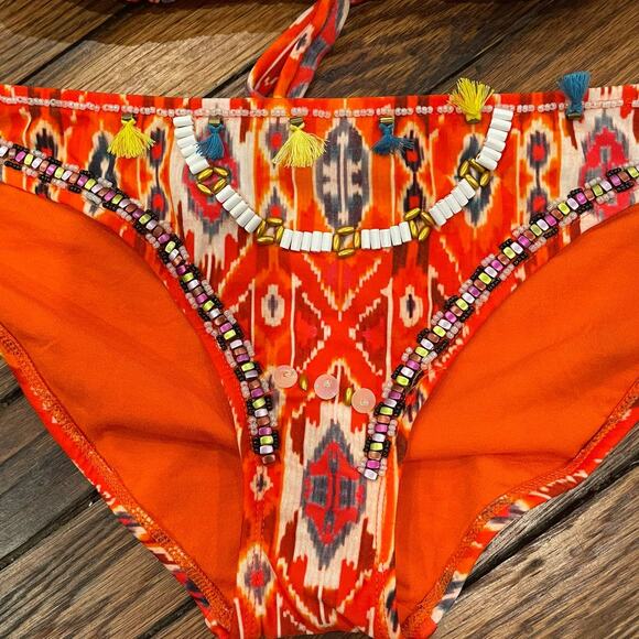 NWT ASOS DESIGN Ikat Print Bead Embellished Trim Bikini Bottom US 12 36DD - Picture 6 of 11